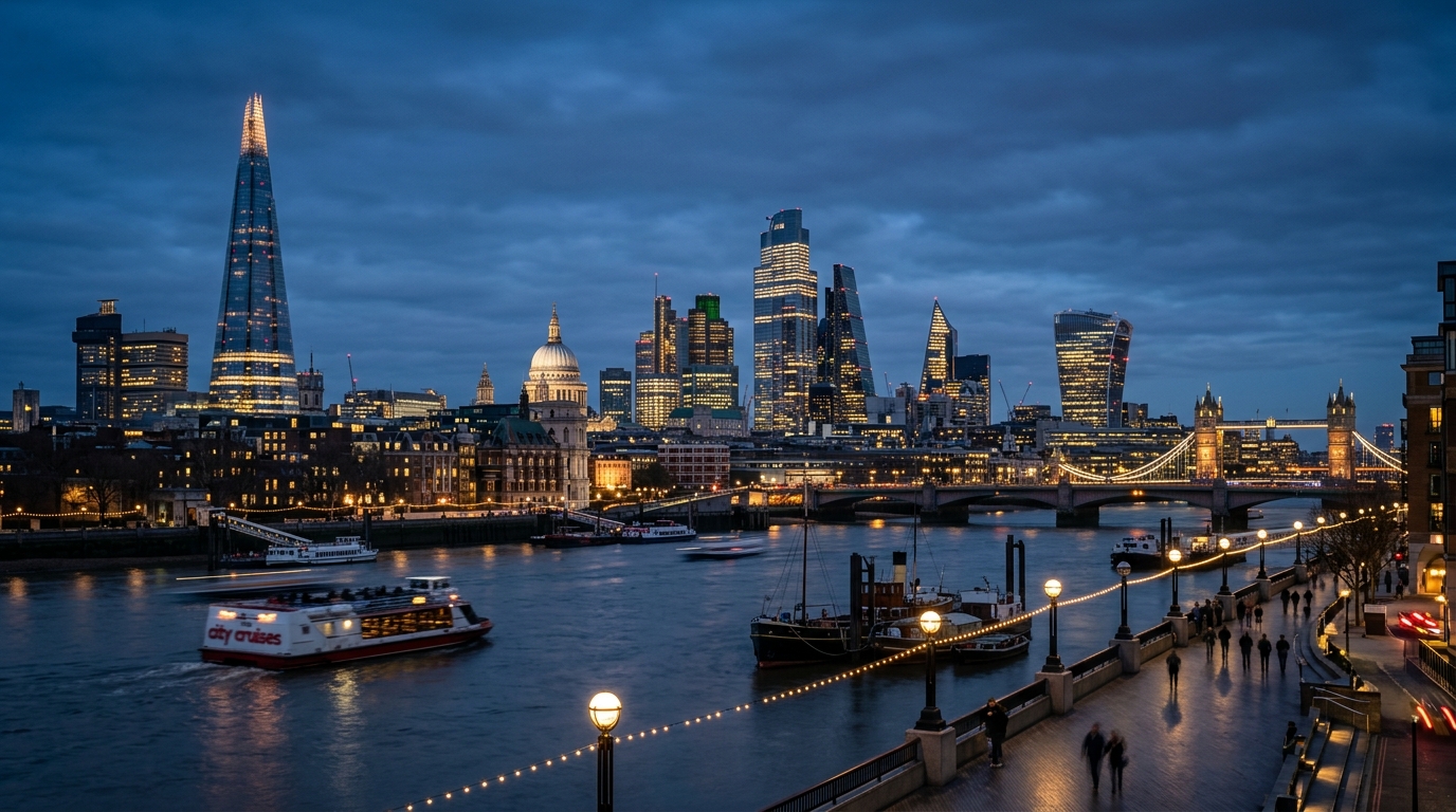 London City skyline and Thames at dusk