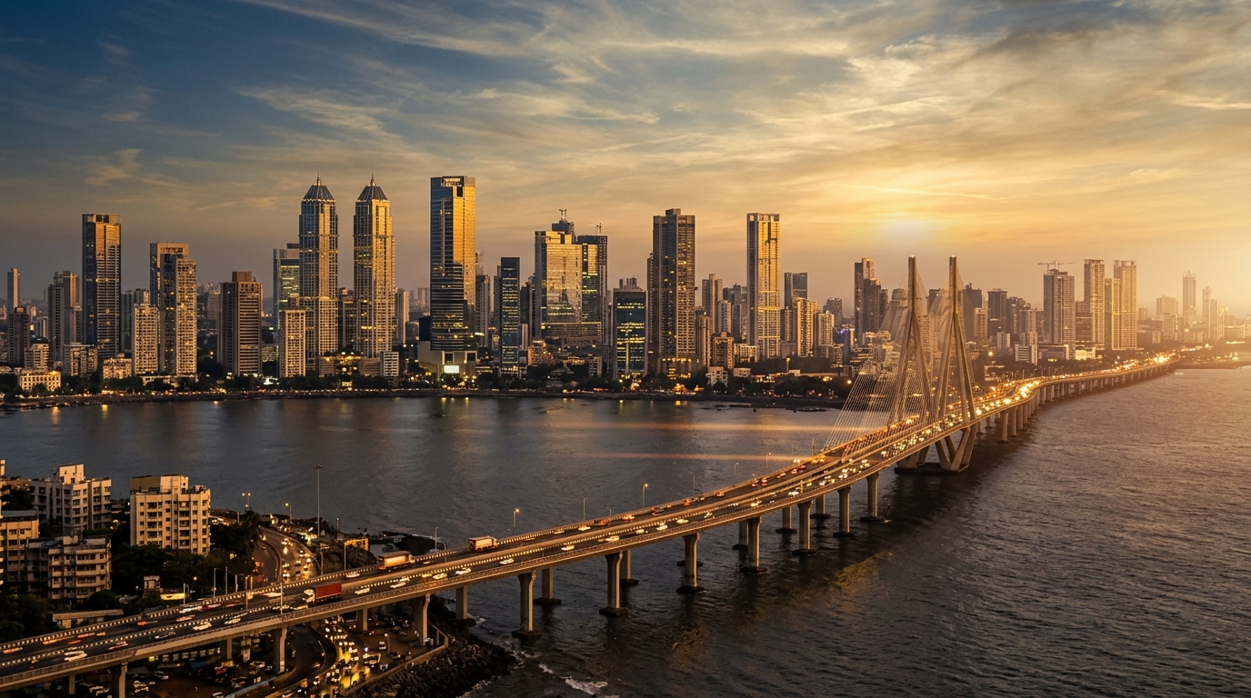 Mumbai financial district at golden hour