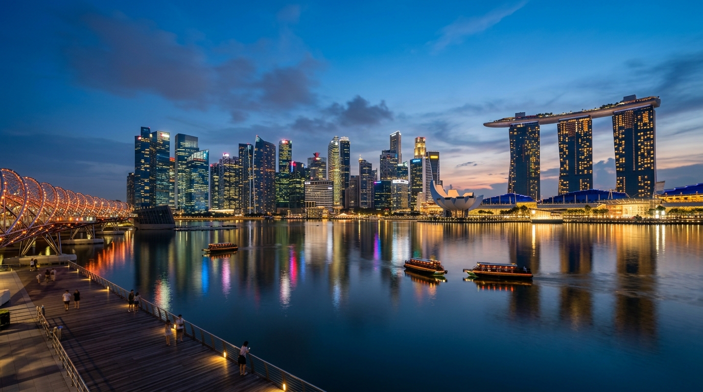 Singapore Marina Bay skyline at twilight